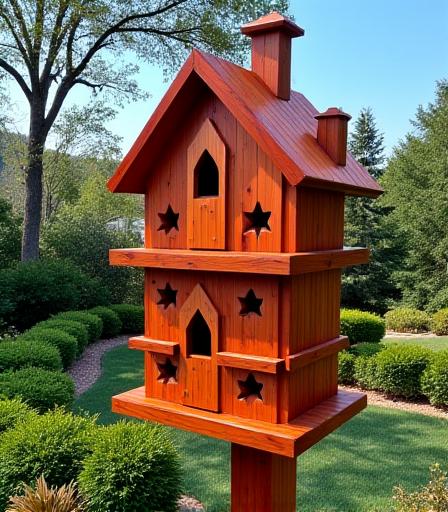 Outdoor garden with boutique birdhouse